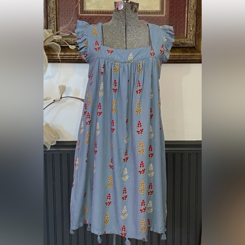 Sunshine Tienda Laura  Embroidered Blue Dress